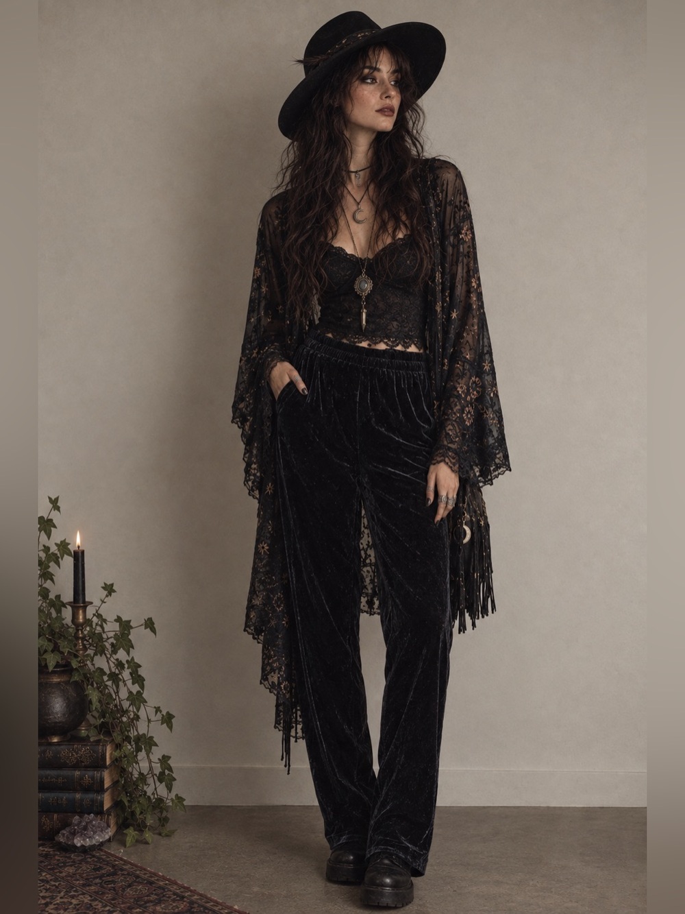 90’s Whimsigoth Vintage Black Velvet Straight Leg Pants